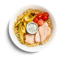 Авокадо гриль с куриной грудкой и булгуром