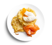 Драники с лососем и яйцом пашот