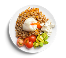 Гречка с яйцом пашот, авокадо и сыром сиртаки