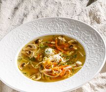 Суп-лапша с куриной грудкой и грибами