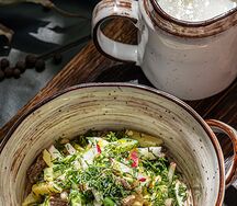 Окрошка по-Бакински на мацони с огурцом и зеленью