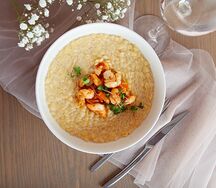 Креветки в сливочном соусе с птитим