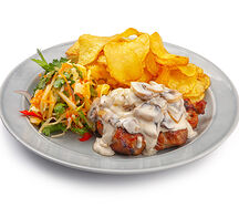 Стейк в слив-гриб соусе