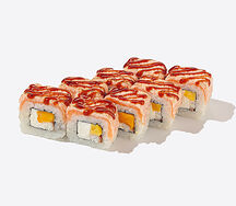 Опаленный лосось с угрем и манго