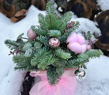 Свежий Нобилис с украшениями в шляпной коробке
