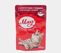 Влажный корм для кошек Мяу, паус с аппетитным гуляшом