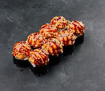 Острый запеченный ролл с лососем и крабом