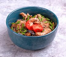 Фунчоза с цыплёнком и баклажанами