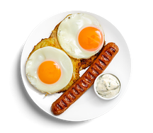 Драники с глазуньей и колбаской