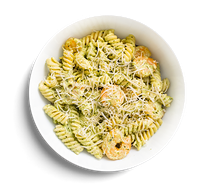 Паста с креветками и соусом песто