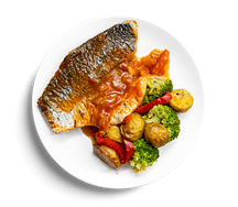 Филе дорадо с овощами и томатным соусом