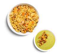 Крем-суп из брокколи и плов с курицей