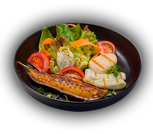 Салат с гребешком, кальмаром и фисташковым йогуртом