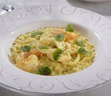 Паста птитим с морепродуктами в стиле ризотто