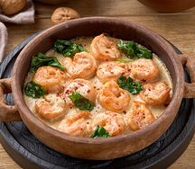 Чкмерули из креветок со шпинатом