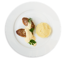 Куриные котлеты с пюре и сырным соусом