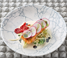 Форель в апельсиновой глазури со спагетти из кабачка и брокколи