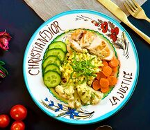 Булгур с овощами, индейкой и скрэмблом