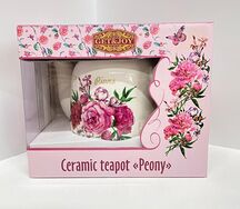 Чайник белый керамический Пионы