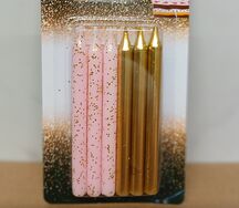 Свечи розовые, золото с блеском