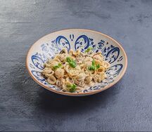 Паста с томленой телятиной и грибами