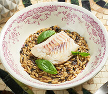 Орзо с треской и грибным рагу