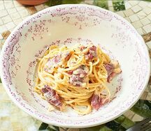 Спагетти Карбонара с кониной