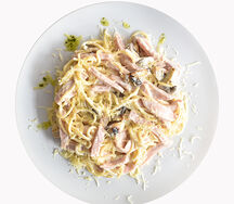 Паста с ветчиной из индейки и грибами