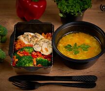 Индейка с овощами и рисовый суп с курицей