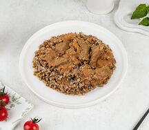  Каша гречневая и печень по-строгановски