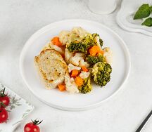 Овощи на пару и рыбное суфле