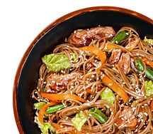 Свинина в терияки-соусе с гречневой лапшой