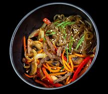 Бататная лапша с говядиной терияки