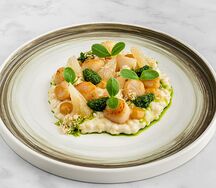 Гребешок, птитим, фундук, браун баттер, грейпфрут