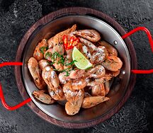 Креветки жареные в соусе сливочный чили