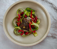 Угольная треска с ризотто из цукини