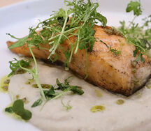 Стейк из лосося на пюре из цветной капусты