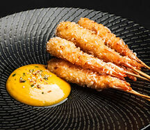 Тигровые креветки темпура с соусом лимонный майо