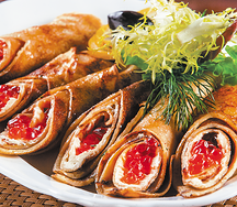 Блины с красной икрой и сливочным маслом