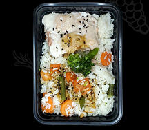 Рис с овощами и филе минтая с соусом терияки