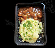 Мятый картофель со cвинoй вырезкой в соусе терияки