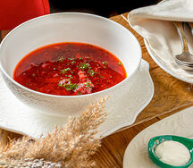 Борщ с уткой и запеченной вишней