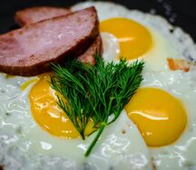 Яичница из трех яиц с ветчиной