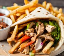 Шаурма с картофелем фри, грибами и свининой