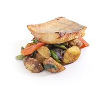 Судак в маринаде мисо с овощами