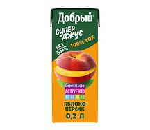 Сок Добрый Супер Джус яблоко-персик, без сахара, 200 мл