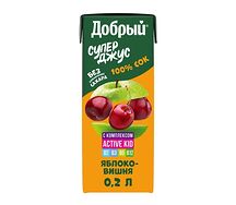 Сок Добрый Супер Джус яблоко-вишня, без сахара, 200 мл