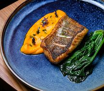 Жареный судак с морковно-лаймовым кремом