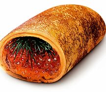 Блин большой с красной икрой и зеленью