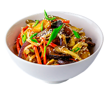 Удон с грибами и цыпленком в соусе терияки